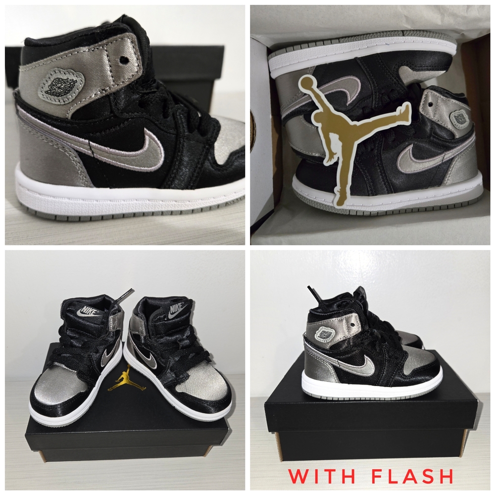 NIB Nike Air Jordan 1 Retro High OG (TD) Black and Silver Sneakers | Toddler 6C